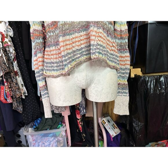 Free People Lost In The Forest Striped Cropped Sweater Lightweight Sz S - Picture 3 of 10